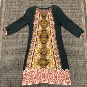 Anthropologie Elegant Long Sleeve Dress with Vibrant Patterns